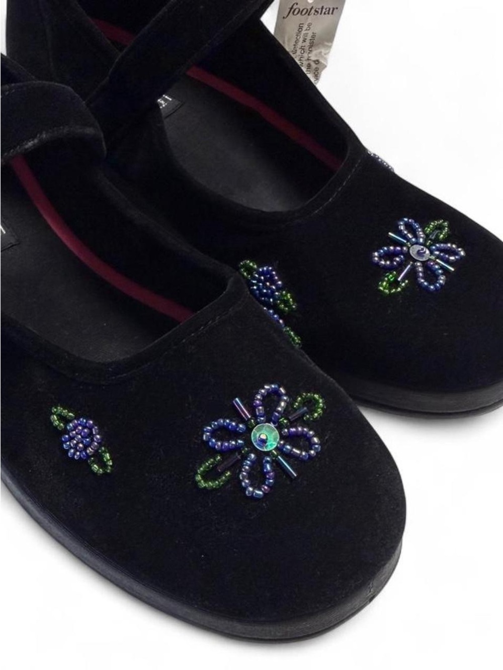 Expressions Vintage Y2K Black Suede Beaded Floral Mary Jane Shoes Girls 4 NWT